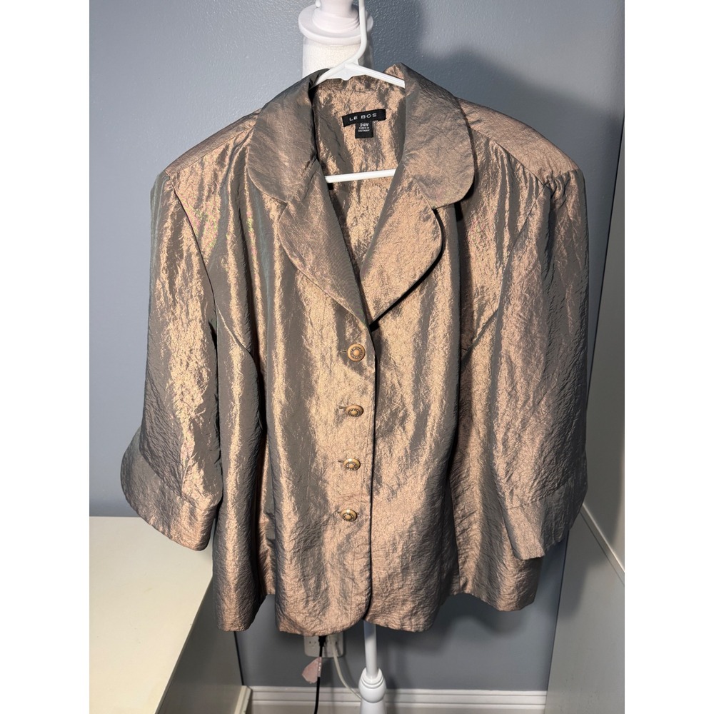 Le Bos Womens 24W Bronze Metallic Crinkle Blazer 3/4 Sleeve Evening Jacket